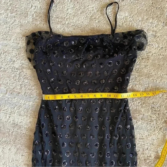 Rowa Nordstrom Rack Tulle Little Black Dress Polka Dot Sequin Lined Tiered: Med - Picture 9 of 11